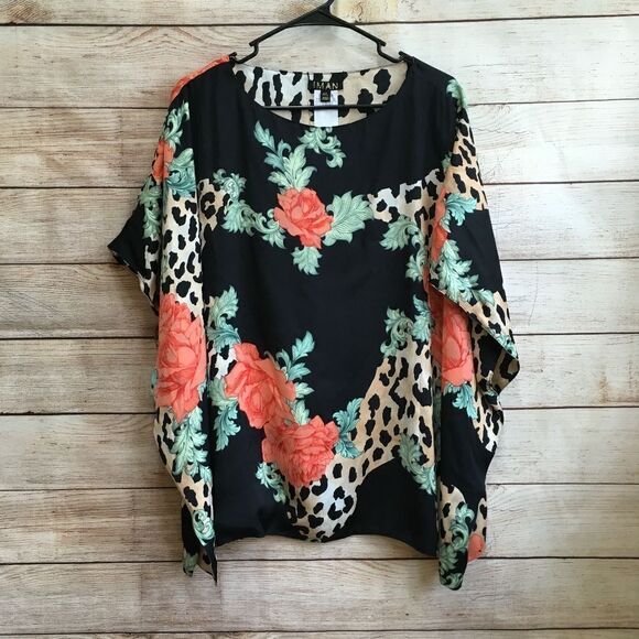 NEW WITH TAGS IMAN GLOBAL CHIC‎ TOP IN LEOPARD AND FLORAL PRINT - Picture 1 of 6